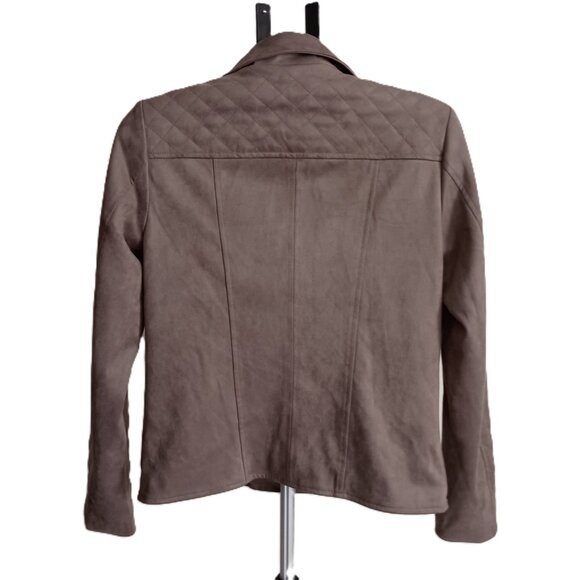 Kut from the Kloth Tan Faux Suede Quilted Panel Moto Jacket Women’s Size Medium - Picture 3 of 16